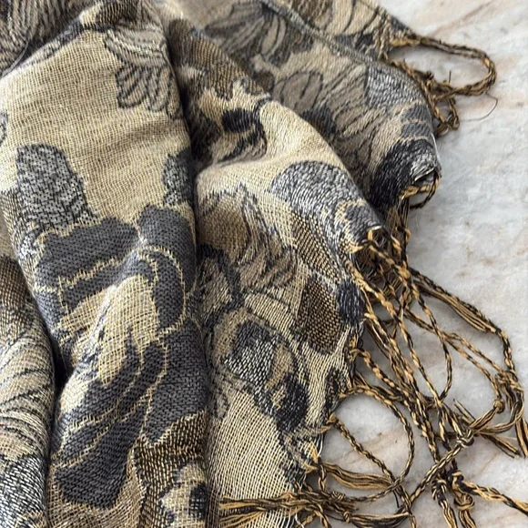Pashmina Black and Gold Floral Scarf - Picture 3 of 5